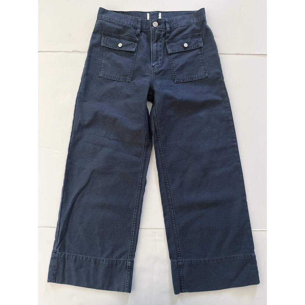 FRAME The 70s Patch Pockets Jeans Women 27 Navy High Rise Crop Wide Leg